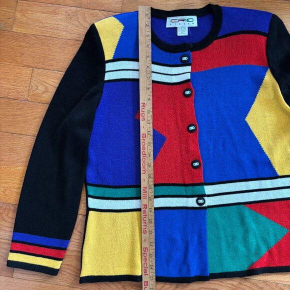 VTG Eric Steven Sweater Womens 14 Geometric Colorblock Button‎ Cardigan USA 90's - Picture 7 of 7